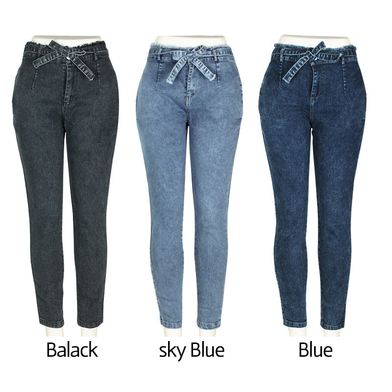 Jeans taille haute pour femmes, streetwear, bandage, denim, grande taille, pantalon crayon, jeans skinny