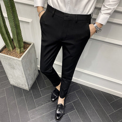 Slim-fit Casual Trousers In England Pure Color Casual Trousers