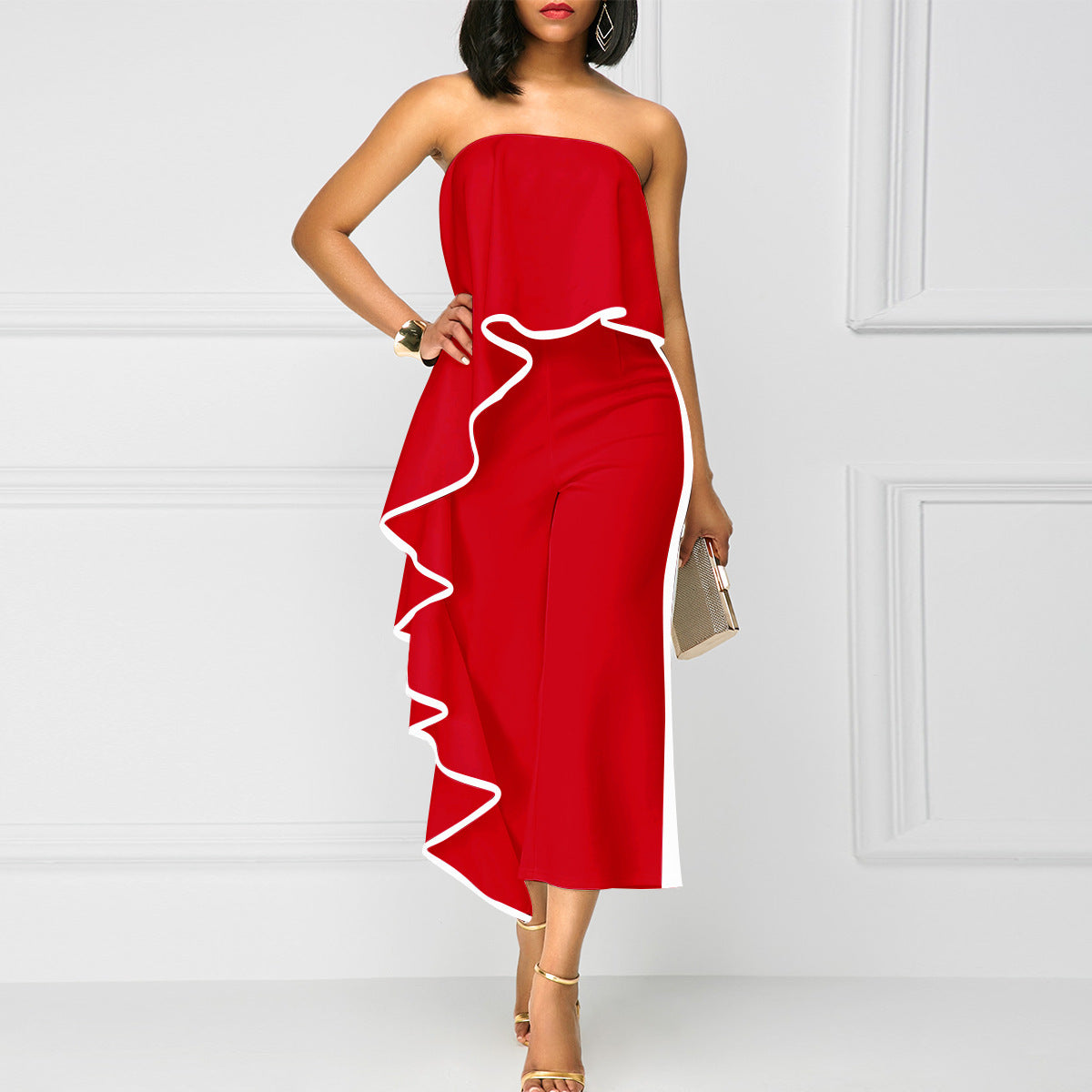 One shoulder wide leg pants