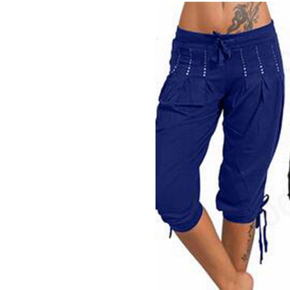 Pure color cotton hot drilling casual cropped trousers