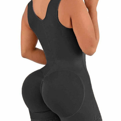 Body shaping jumpsuit with high weight mesh fabric long breasted zipper