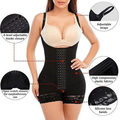 4-breasted mesh one-piece shapewear for postpartum abdominal tightening and body shaping