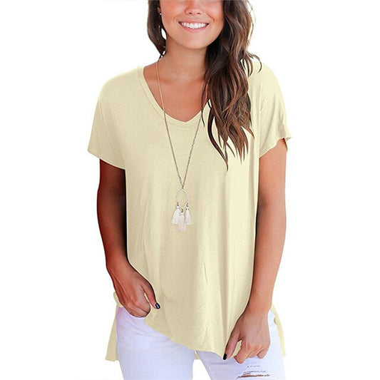 T-shirt Women Cotton Summer V-Neck Short Sleeve Shirt Women Basic T-shirts