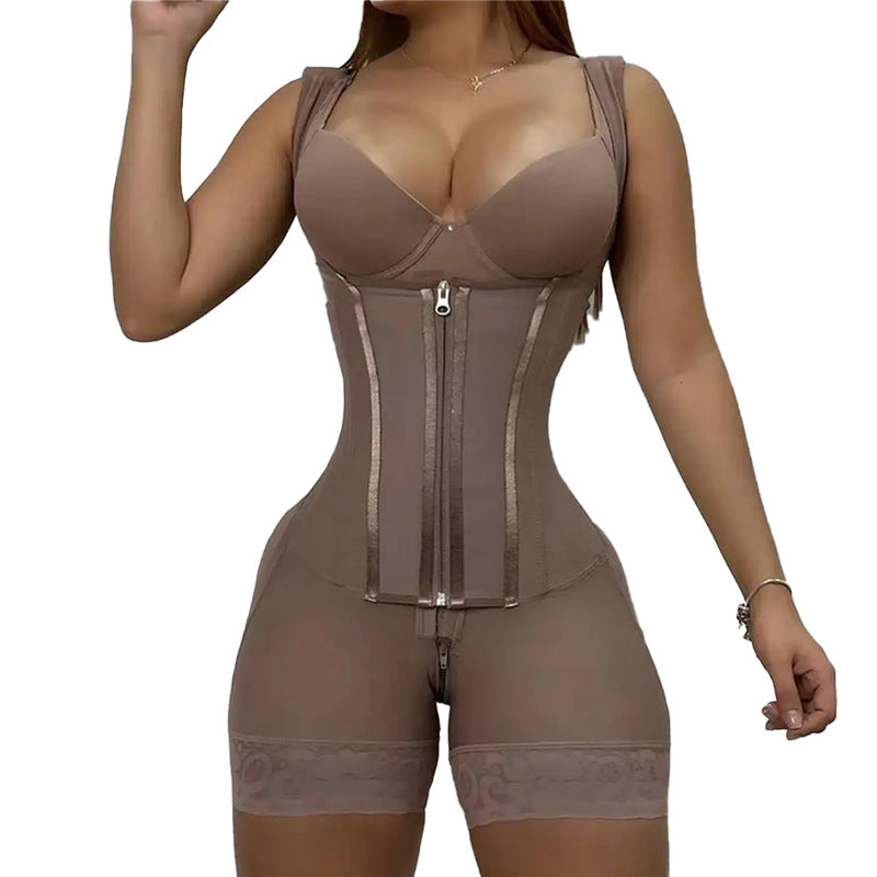 European and American plus waist cinching shapewear with reinforced double-layer abdominal shaping and hip lifting zipper opening one-piece corset