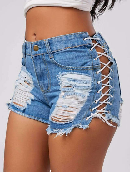 Short en jean déchiré taille haute