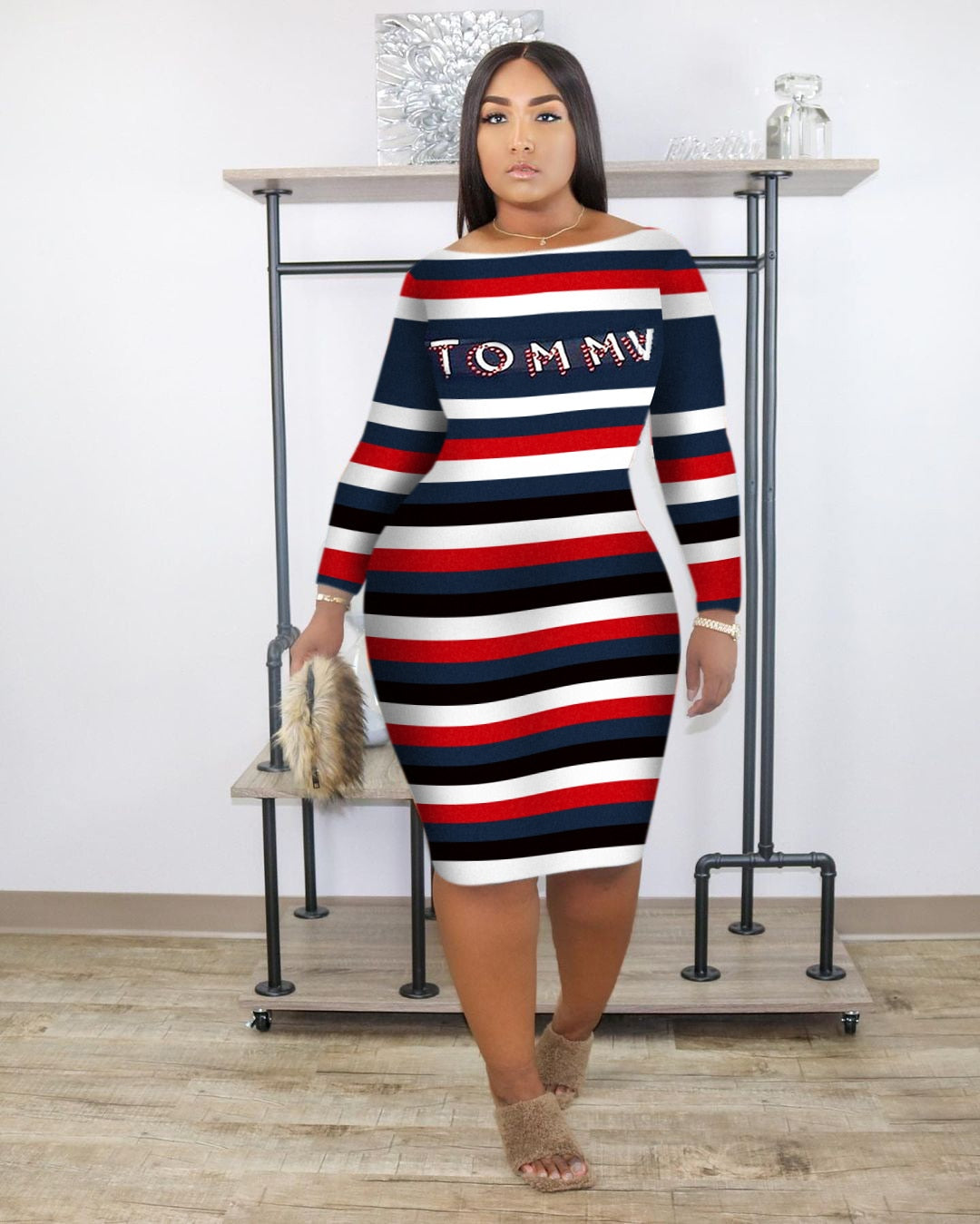 Vavcy  summer letter TOMMV color matching lounge dress midi dress S-4XL