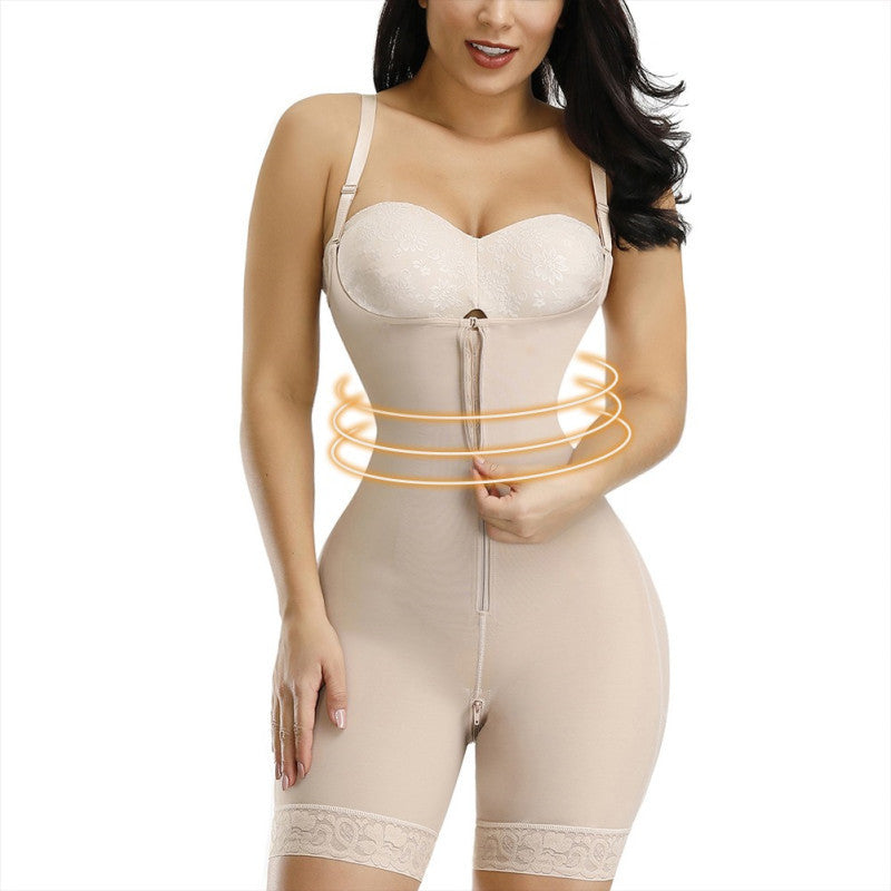 Waist waist and belly cinching bodysuit, bottom crotch zipper one-piece corset