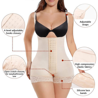 4-breasted mesh one-piece shapewear for postpartum abdominal tightening and body shaping