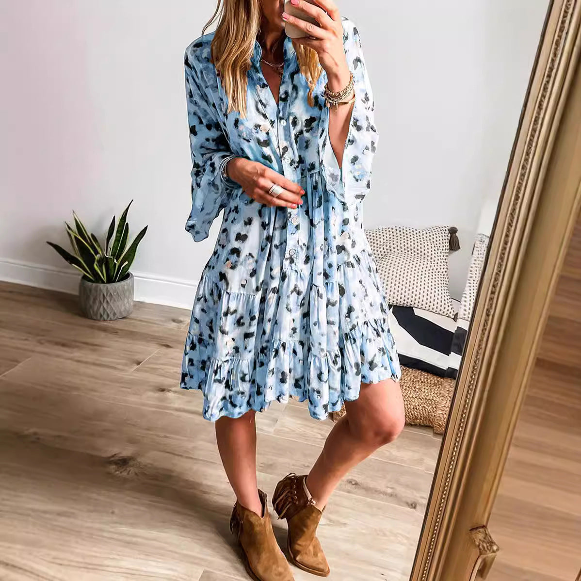 Fashion Loose Cool Button Dress Women