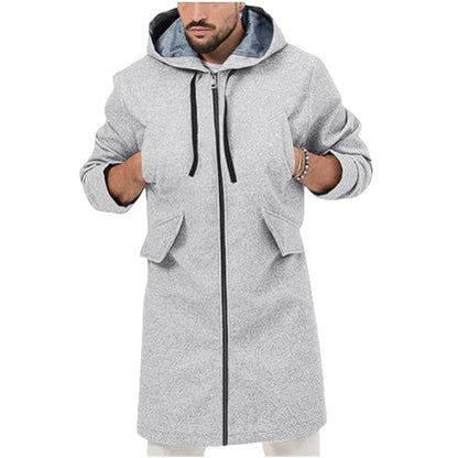 Hooded Jacket Single Zipper Cardigan Woolen Men's Coat