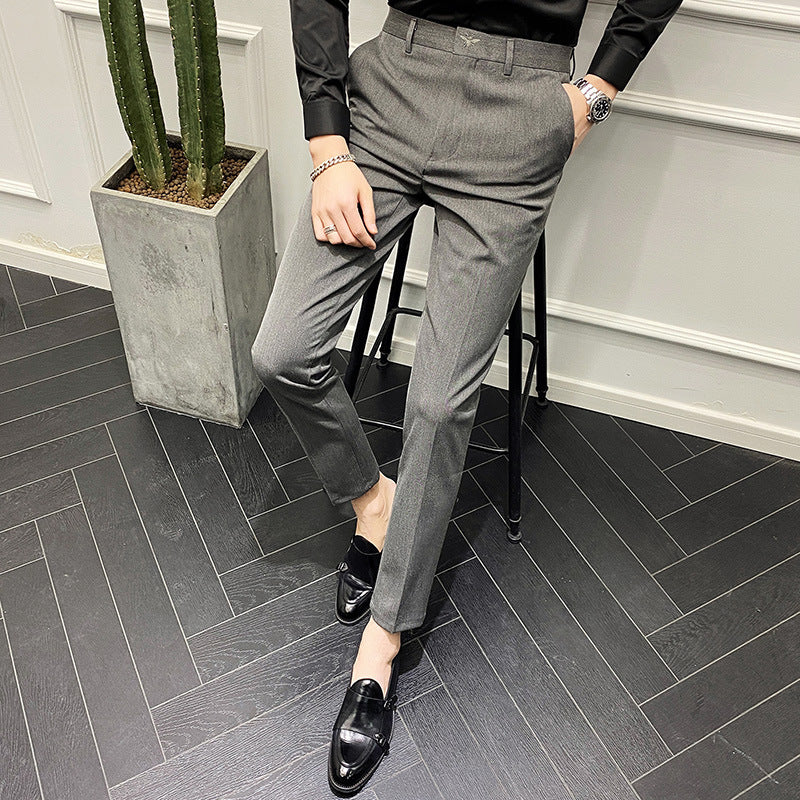 Slim-fit Casual Trousers In England Pure Color Casual Trousers