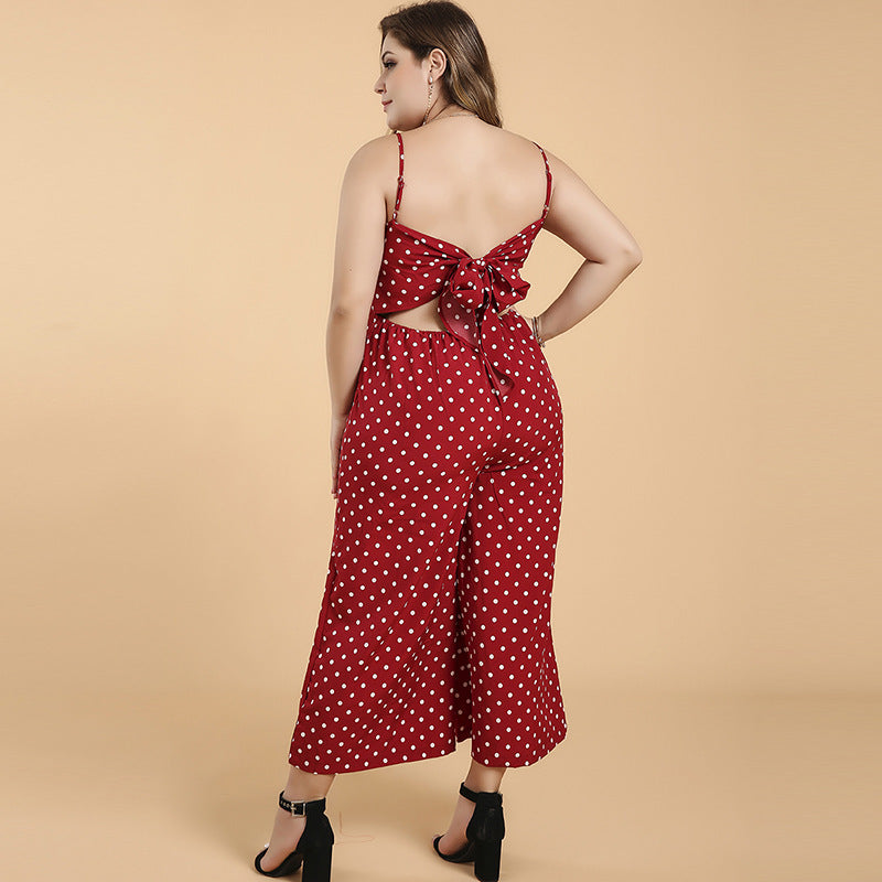 Sleeveless Suspender Polka Dot One-piece Cropped Wide-leg Pants