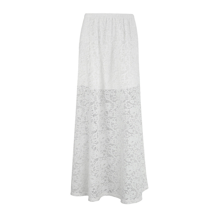 White Lace Hollow Out See-through Skirt