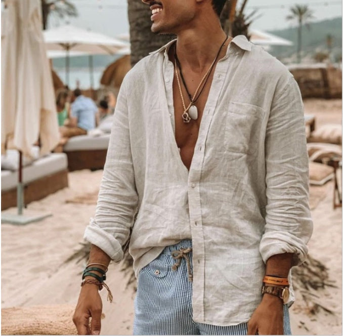 Summer Fashion V-Neck Beach Style Men's Button Shirt