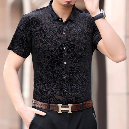 Prom Shirt Short Sleeve Chemise Homme Transparent