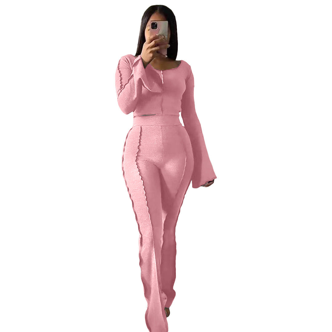 Women's Solid Color Pit Horn Two-piece Suit