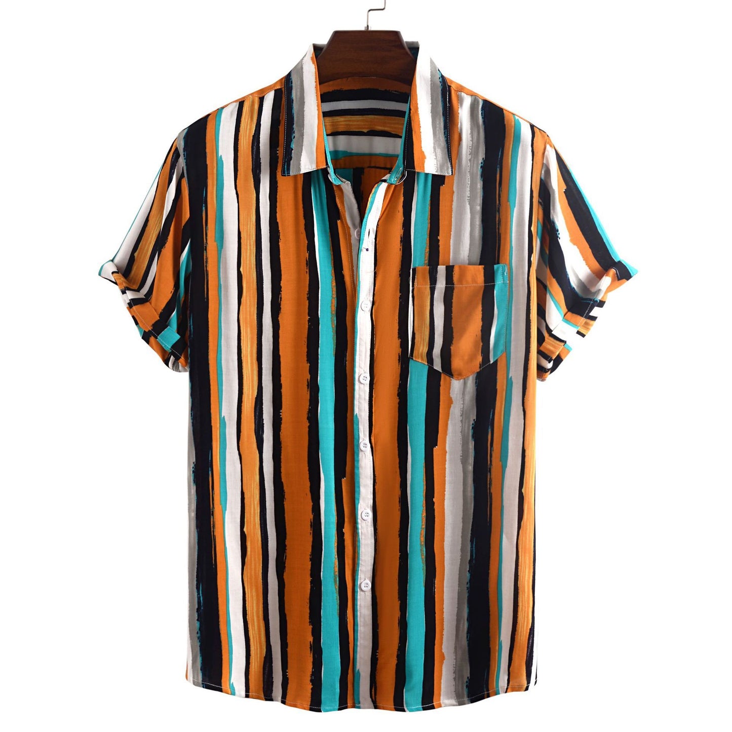 Summer Short Sleeve Shirt Striped Men's