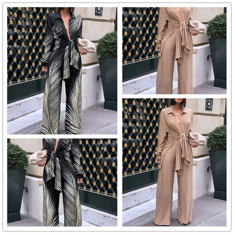 New Women Blouse And Wide Leg Pants Suit