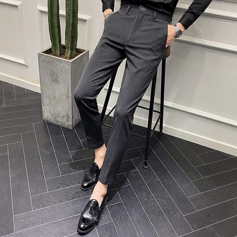 Slim-fit Casual Trousers In England Pure Color Casual Trousers