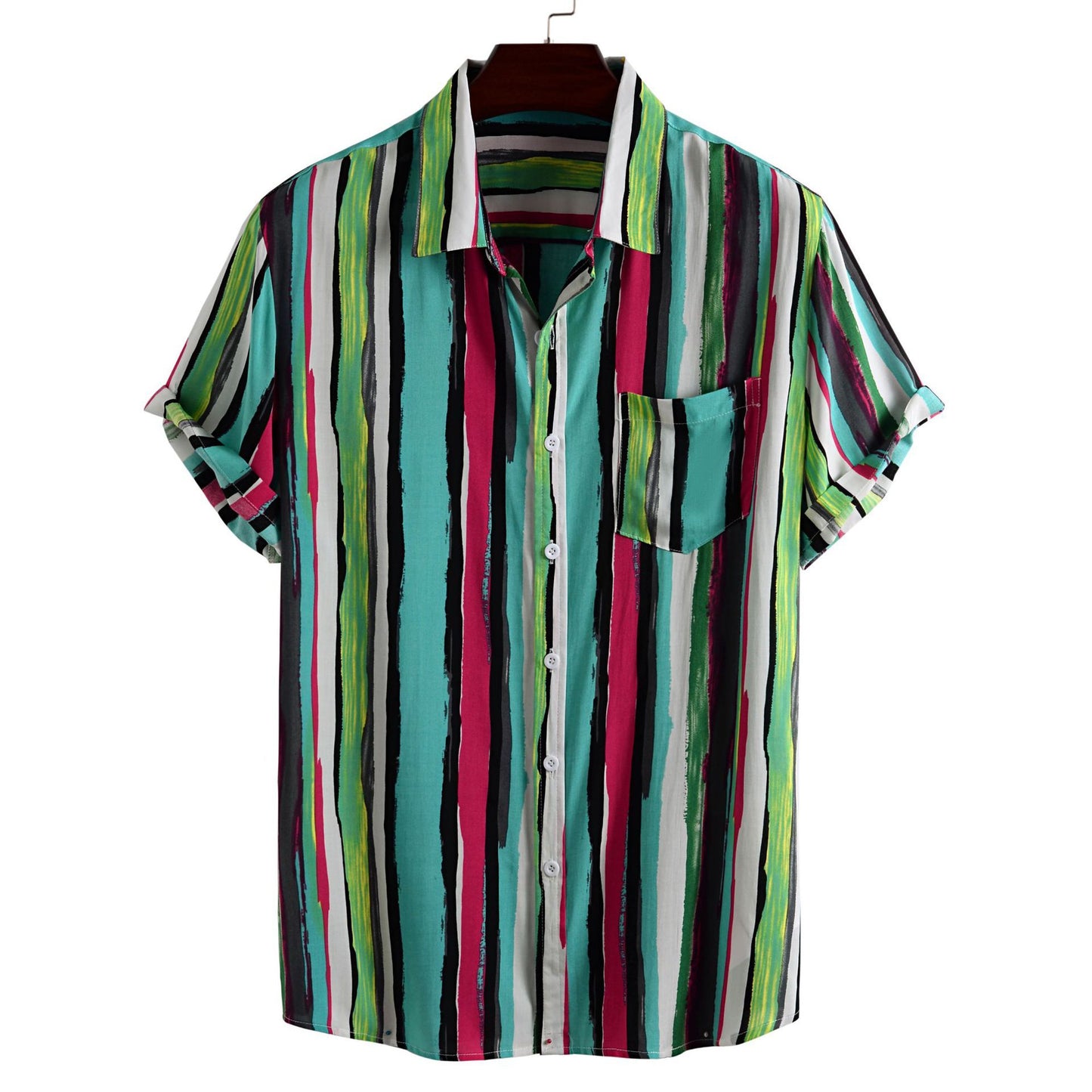 Summer Short Sleeve Shirt Striped Men's