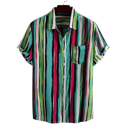 Summer Short Sleeve Shirt Striped Men's