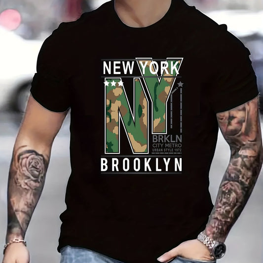 NEW YORK BROOKLYN Printed Men's Casual T-shirt, Short Sleeved T-shirt, Summer Outdoor Sports Clothing