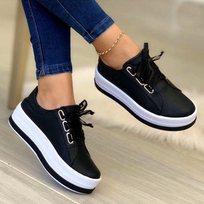 Fashion Flats Sneakers Women Ribbon Lace-up Platform Shoes