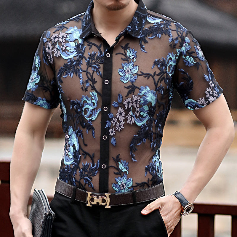 Prom Shirt Short Sleeve Chemise Homme Transparent