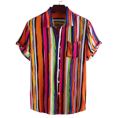 Summer Short Sleeve Shirt Striped Men's