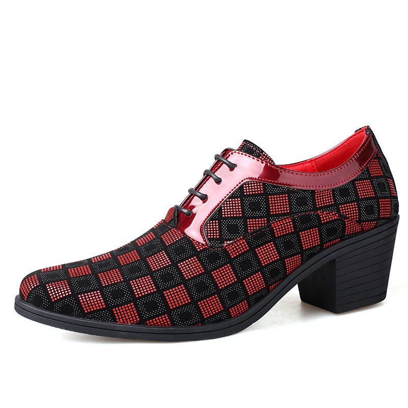 Thick Heel Pointy Toe Leather Shoes For Men